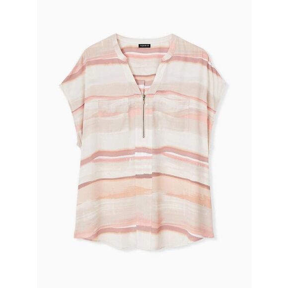 TORRID ARTIST STRIPE GEORGETTE DLOMAN ZIPPER FRONT BLOUSE SIZE 0 L/12 - Picture 1 of 5